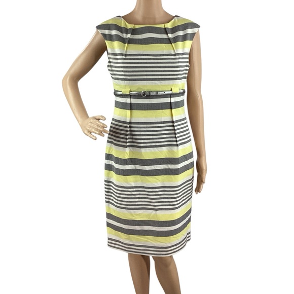 Calvin Klein Yellow Stripe Belted Sheath Dress Size 4 - Picture 1 of 7